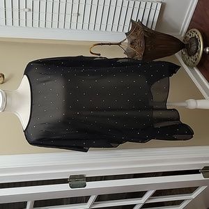 Michael Michael Kors black semi sheer top facet silver beads ragland sl S/M EUC…